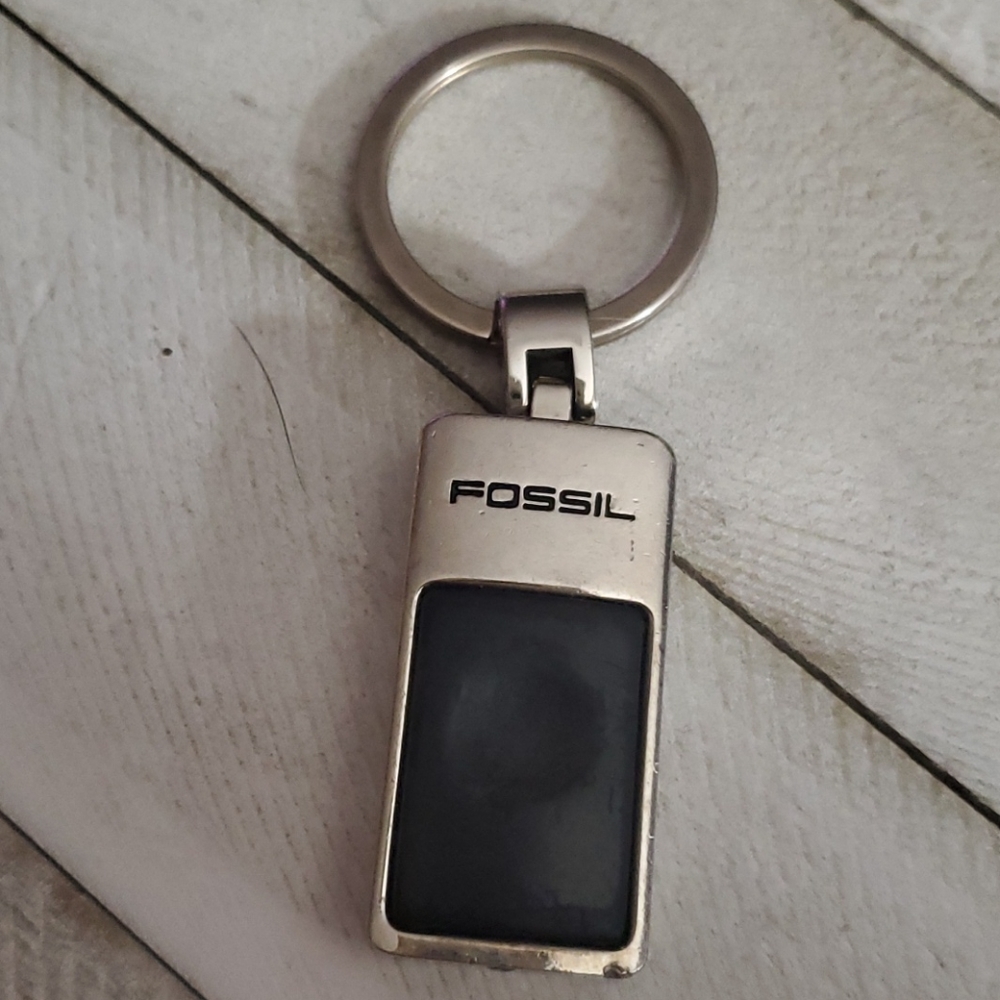 Fossil Silver & Black Keychain Red Flash Light - image 1